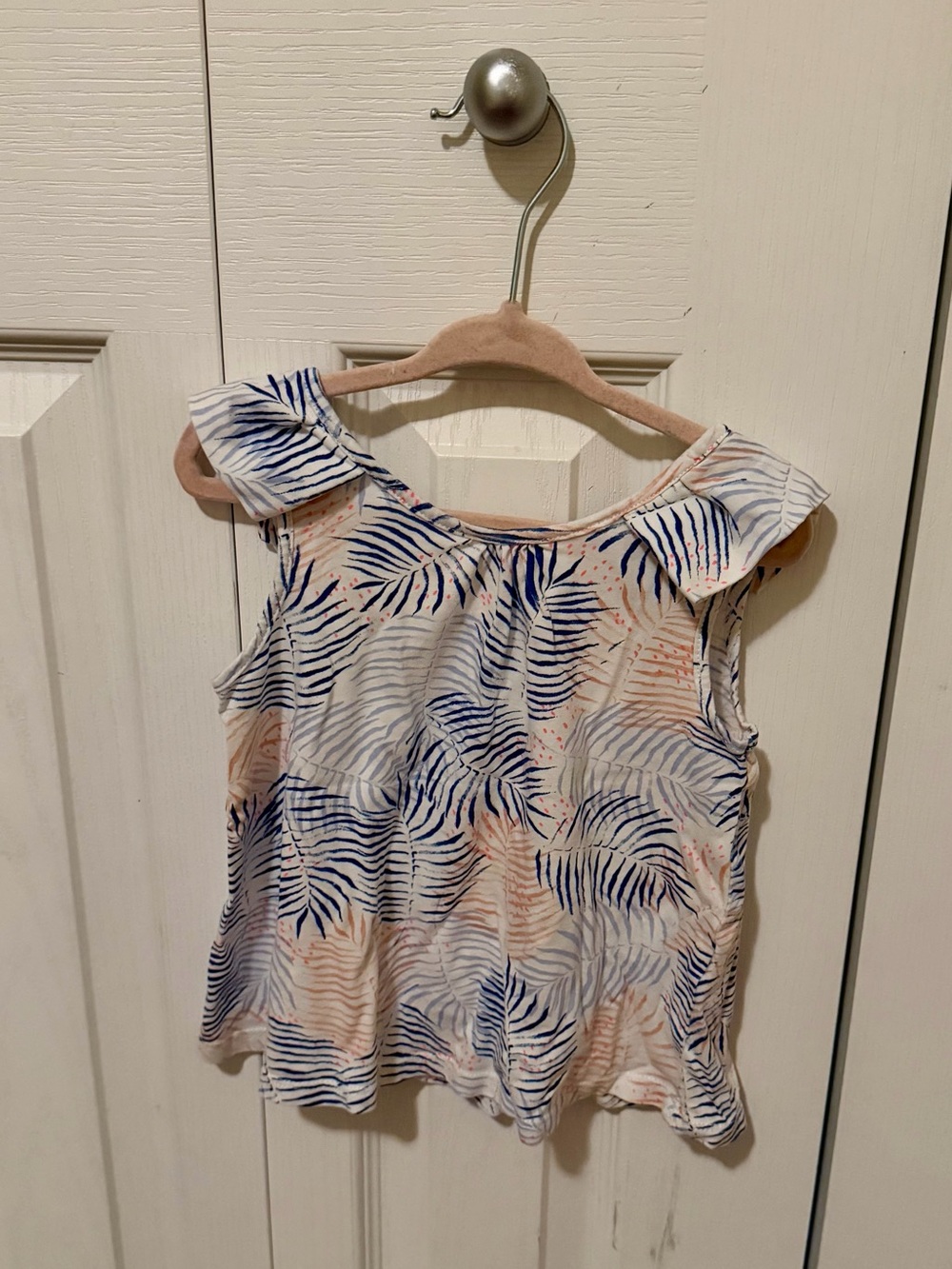 Zara White Tank Top with Blue & Peach Palm Print